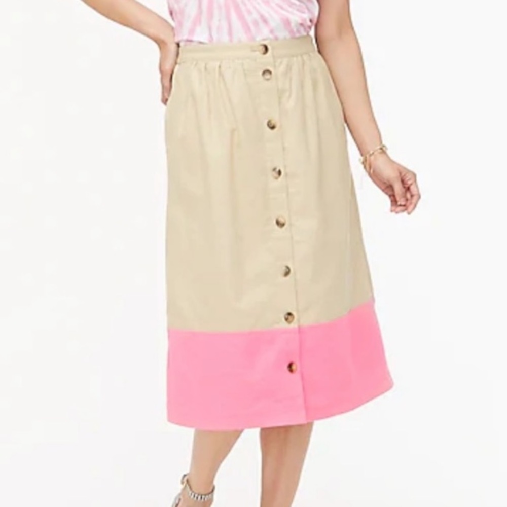 NWT J.Crew tan pink linen color block midi skirt Size XL - Picture 2 of 6